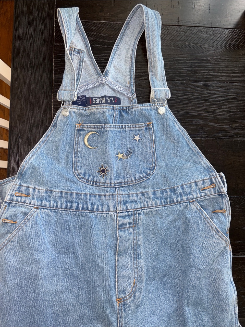 L.A. Blues Light Blue Denim Overalls with Moon & Star Embroidery